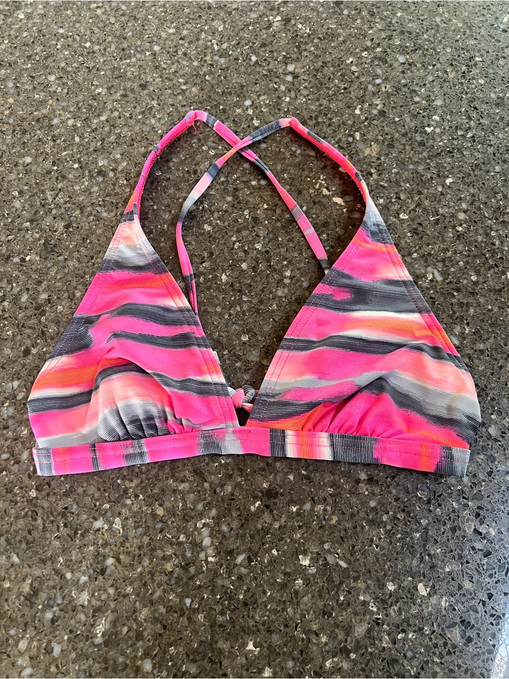 Oakley Hot Pink Athletic Swim Bikini Triangle Top with Multicolor Trim Size S